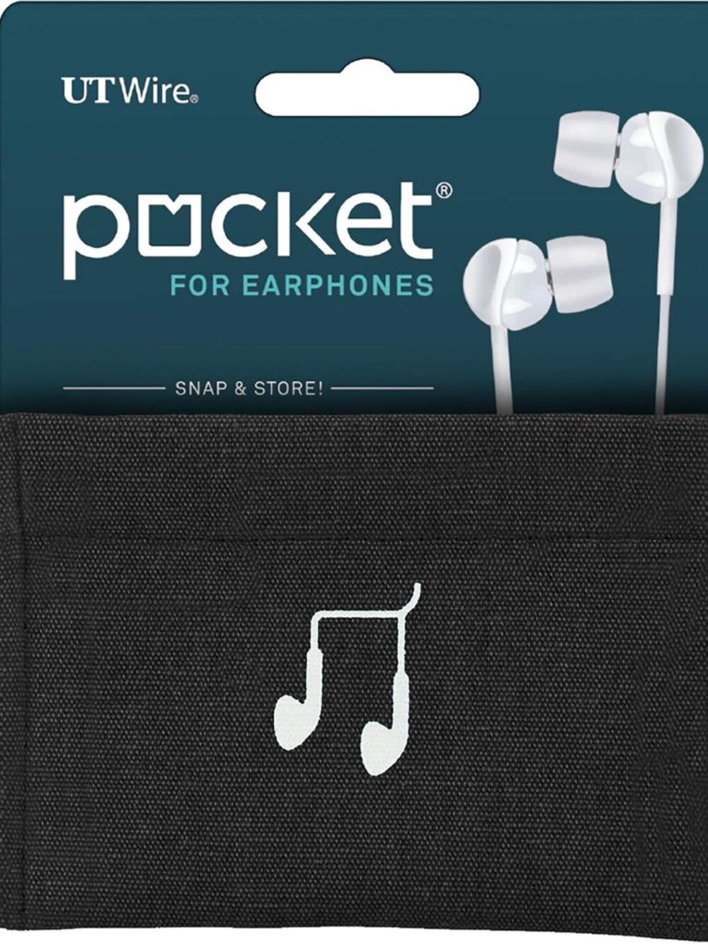 Pocket Snap & Store Earphone Case Pouch, Black with Solid Grey Interior